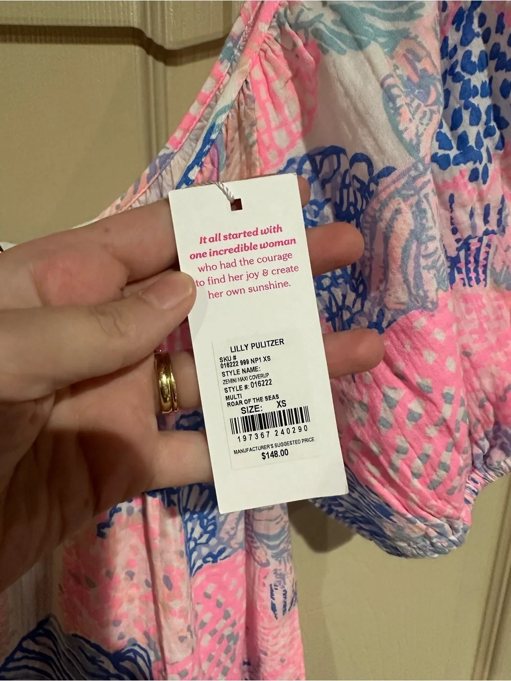 Lilly Pulitzer Pink & Blue Zemini Maxi Coverup Puff-Sleeve Dress